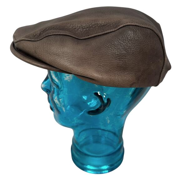 Vintage Orvis Flat Cap Men’s Large Brown 100% Deer Skin Leather Driving Hat - Picture 3 of 11